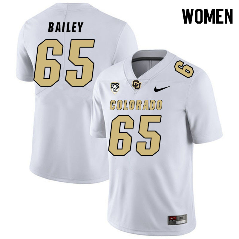 Women #65 Jack Bailey Colorado Buffaloes College Football Jerseys Stitched Sale-White - Click Image to Close